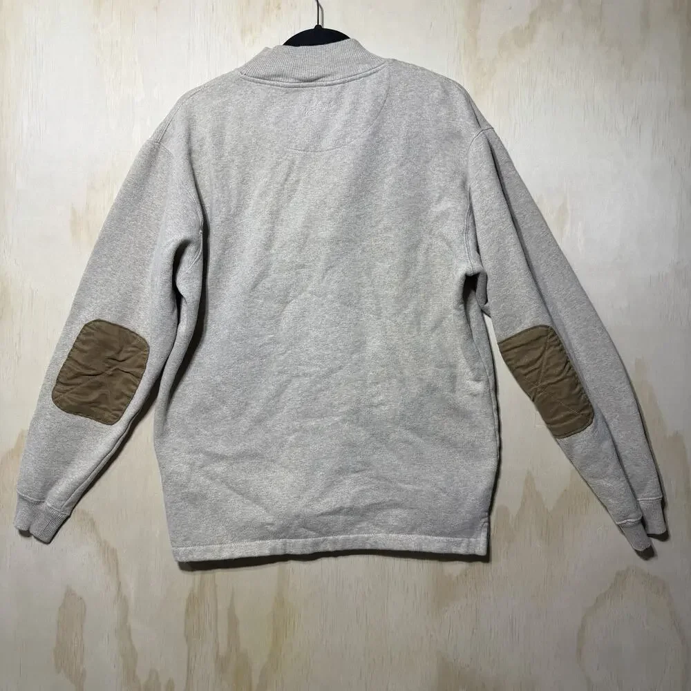 Woolrich 1/4 Zip Pullover Mens Medium Beige Sweatshirt Elbow Patch Casual‎